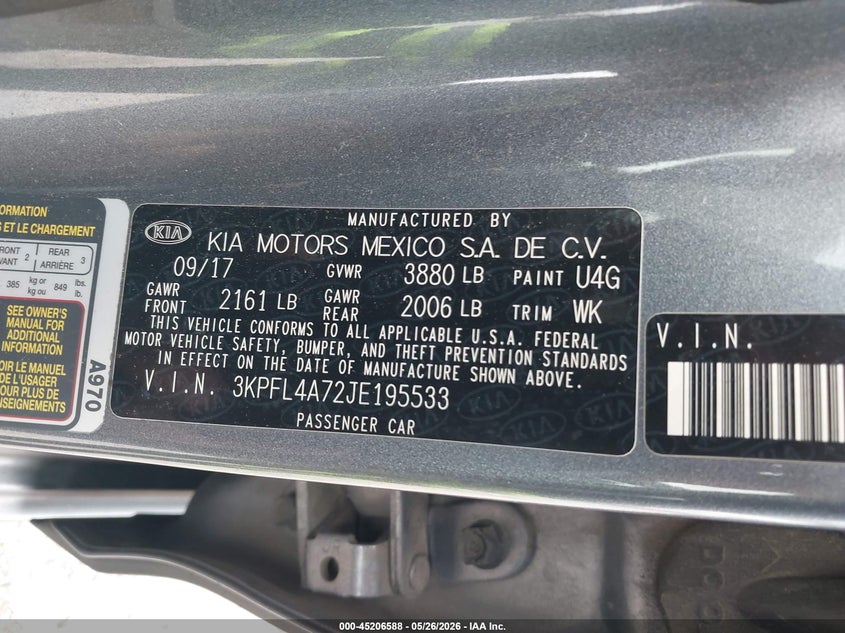 2018 Kia Forte VIN 3KPFL4A72JE195533 IAAI salvage auction — FRONT END, Salvage (New Jersey), sold $1,400 on 2026-08-01 (photo 9)