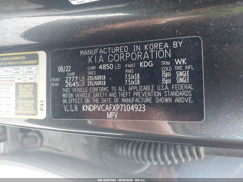 2023 Kia Sportage VIN KNDPVCAFXP7104923 IAAI salvage auction — REAR END, Salvage (Arkansas), sold $3,000 on 2026-07-29 (photo 9)
