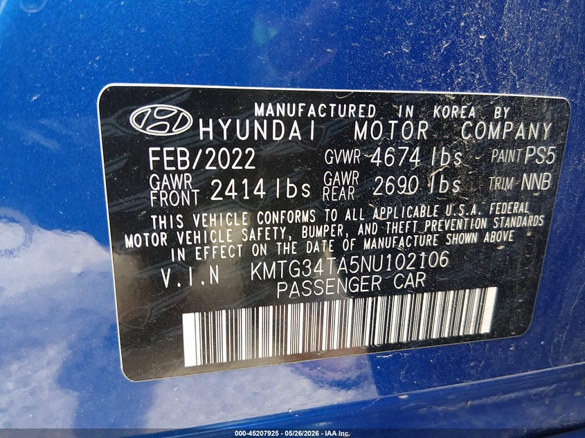 2022 Genesis G70 VIN KMTG34TA5NU102106 IAAI salvage auction — RIGHT SIDE, Salvage (Oklahoma), sold $7,800 on 2026-07-28 (photo 9)