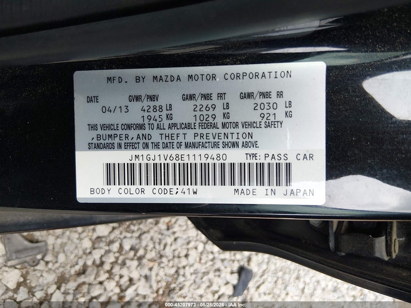 2014 Mazda 6 VIN JM1GJ1V68E1119480 IAAI salvage auction — FRONT END, Salvage Title, sold $675 on 2026-07-28 (photo 9)