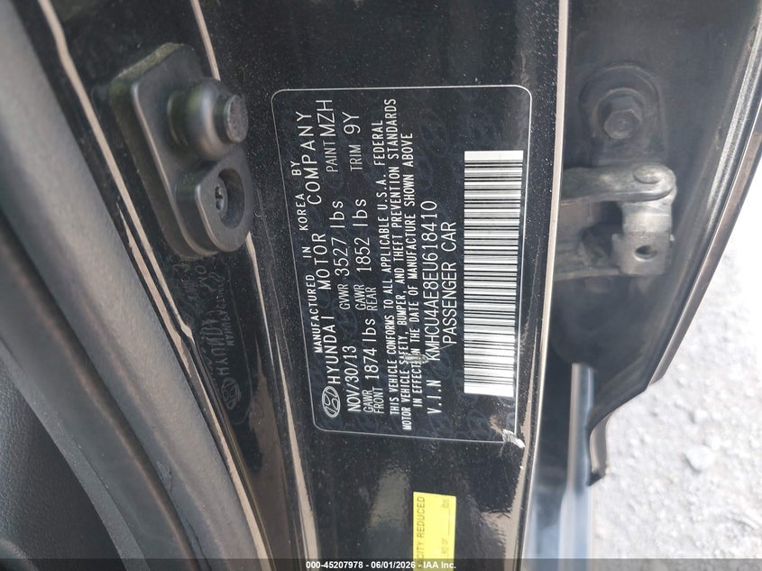 2014 Hyundai Accent VIN KMHCU4AE8EU618410 IAAI salvage auction — RIGHT SIDE, Original (Texas), sold $800 on 2026-07-29 (photo 9)