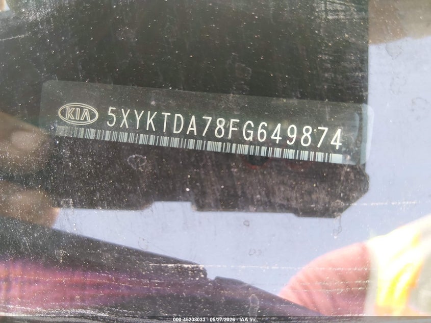 2015 Kia Sorento VIN 5XYKTDA78FG649874 IAAI salvage auction — RIGHT FRONT, Salvage (New Mexico), sold $1,500 on 2026-07-06 (photo 9)