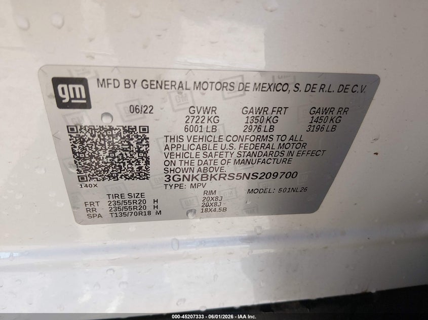 2022 Chevrolet Blazer VIN 3GNKBKRS5NS209700 IAAI salvage auction — HAIL, Salvage Title, sold $13,500 on 2026-07-31 (photo 9)