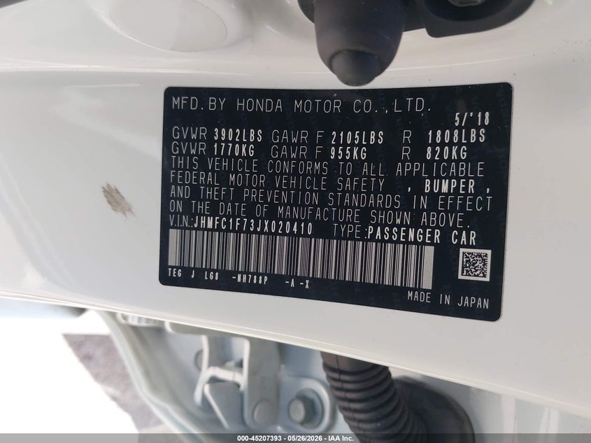 2018 Honda Civic VIN JHMFC1F73JX020410 IAAI salvage auction — FRONT END, Salvage (Oregon), sold $4,650 on 2026-07-07 (photo 9)