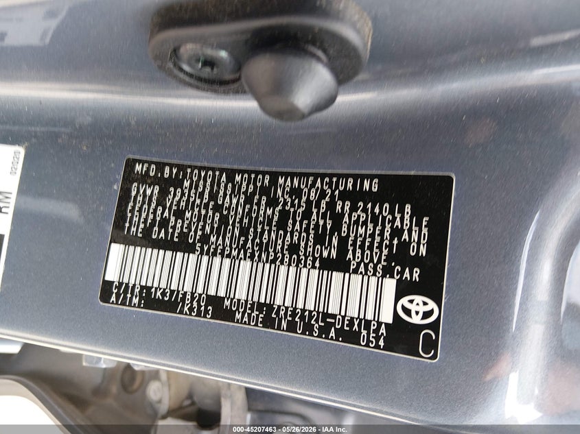 2022 Toyota Corolla VIN 5YFEPMAEXNP280364 IAAI salvage auction — FRONT END, Salvage (Arkansas), sold $5,750 on 2026-07-16 (photo 9)