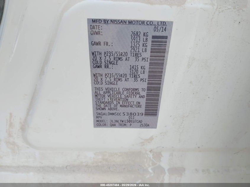 2014 Infiniti Qx60 VIN 5N1AL0MM5EC538039 IAAI salvage auction — FRONT END, Salvage (Iowa), sold $475 on 2026-07-27 (photo 9)