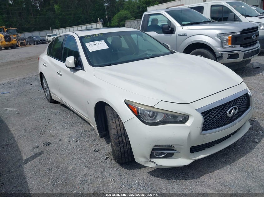 2015 Infiniti Q50 VIN JN1BV7AP5FM344099 IAAI salvage auction — LEFT FRONT, Salvage Title, sold $1,100 on 2026-07-28 (photo 1)