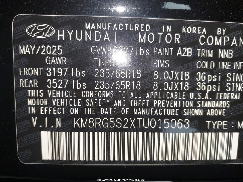 2026 Hyundai Palisade VIN KM8RG5S2XTU015063 IAAI salvage auction — REAR END, Rebuildable (Florida), sold $12,800 on 2026-07-29 (photo 9)