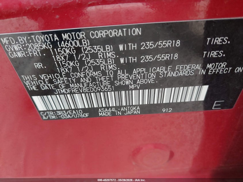 2014 Toyota Rav 4 VIN JTMDFREV8ED093651 IAAI salvage auction — FRONT END, Salvage (Indiana), sold $5,000 on 2026-07-08 (photo 9)