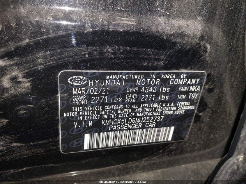 2021 Hyundai Ioniq VIN KMHCX5LD6MU252737 IAAI salvage auction — REAR END, Salvage (Oregon), sold $5,800 on 2026-07-17 (photo 9)