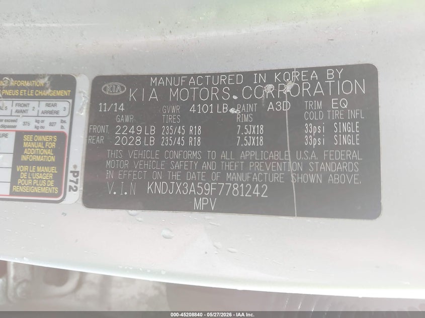 2015 Kia Soul VIN KNDJX3A59F7781242 IAAI salvage auction — SIDE, Salvage Title, sold $1,300 on 2026-07-16 (photo 9)