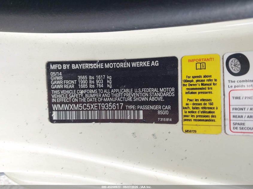 2014 Mini Hard top VIN WMWXM5C5XET935617 IAAI salvage auction — RIGHT SIDE, Salvage Title, sold $600 on 2026-07-24 (photo 9)