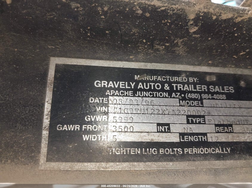2007 Other Other VIN 1G9FU122X7A220002 IAAI salvage auction — REAR END, Salvage (Arizona), sold $50 on 2026-07-07 (photo 9)