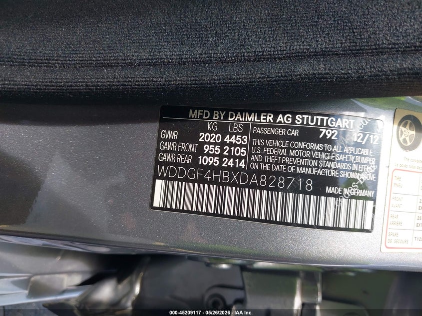 2013 Mercedes-benz VIN WDDGF4HBXDA828178 IAAI salvage auction — LEFT SIDE, Salvage Title, sold $375 on 2026-07-09 (photo 9)