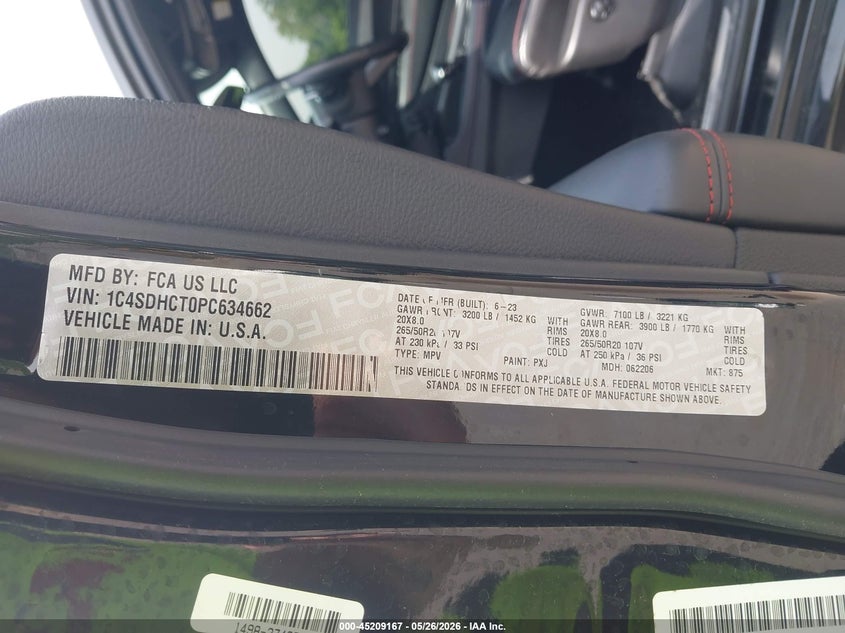 2023 Dodge Durango VIN 1C4SDHCT0PC634662 IAAI salvage auction — FRONT END, Salvage (Ohio), sold $9,500 on 2026-07-30 (photo 9)