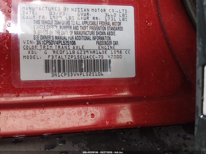 2023 Nissan Kicks VIN 3N1CP5DV4PL525106 IAAI salvage auction — RIGHT SIDE, Salvage Title, sold $2,550 on 2026-07-29 (photo 9)