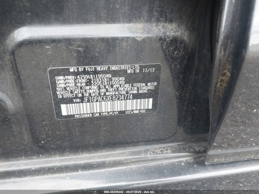2014 Subaru Impreza VIN JF1GPAC6XE8234774 IAAI salvage auction — RIGHT FRONT, Salvage (Missouri), sold $1,225 on 2026-07-14 (photo 9)