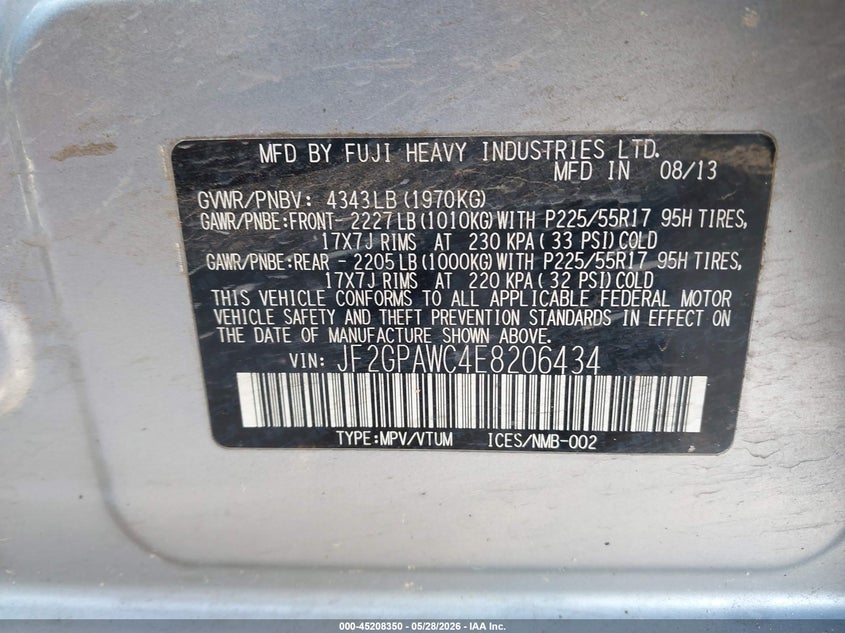 2014 Subaru Xv VIN JF2GPAWC4E8206434 IAAI salvage auction — FRONT END, Salvage Title, sold $25 on 2026-07-28 (photo 9)