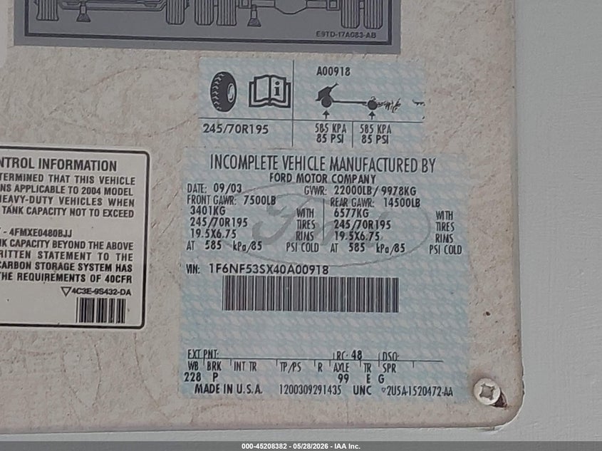 2004 Ford F-550 VIN 1F6NF53SX40A00918 IAAI salvage auction — WATER/FLOOD, Clear (Florida), sold $2,875 on 2026-07-09 (photo 9)