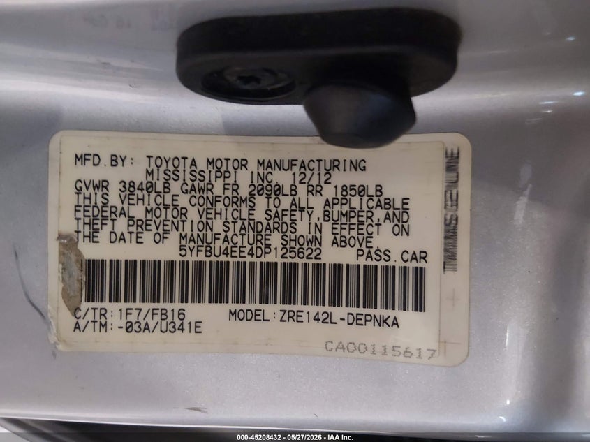 2013 Toyota Corolla VIN 5YFBU4EE4DP125622 IAAI salvage auction — LEFT FRONT, Salvage Title, sold $3,700 on 2026-07-18 (photo 9)