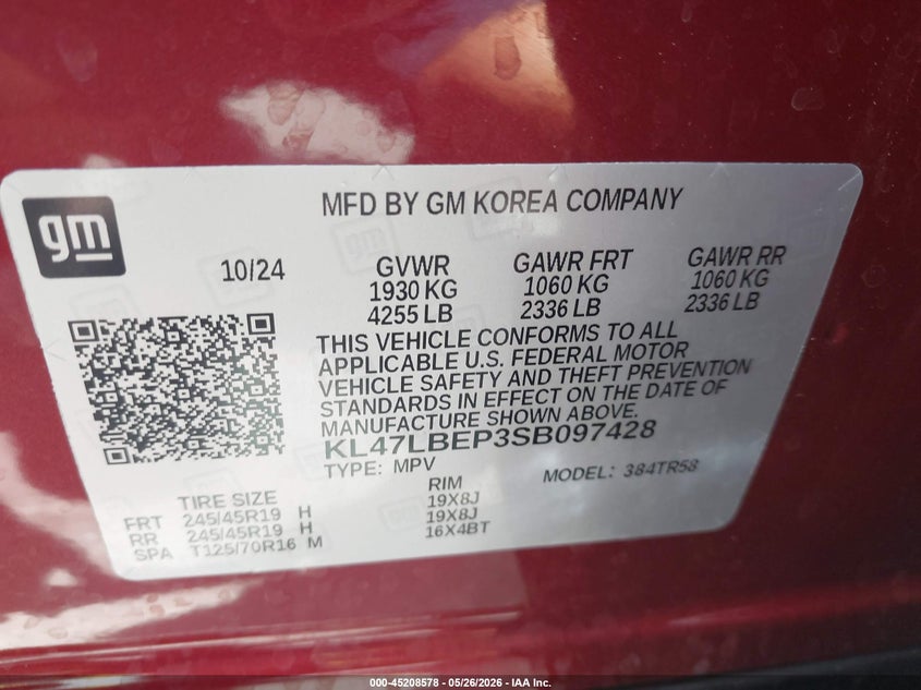 2025 Buick Envista VIN KL47LBEP3SB097428 IAAI salvage auction — FRONT END, Rebuildable (Florida), sold $5,400 on 2026-07-06 (photo 9)