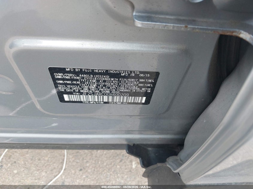 2016 Subaru Forester VIN JF2SJARC0GH400209 IAAI salvage auction — FRONT END, Salvage (Colorado), sold $675 on 2026-07-28 (photo 9)