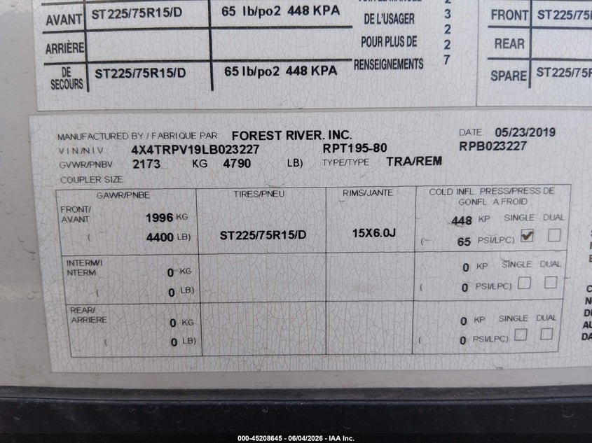 2020 Forest river R pod VIN 4X4TRPV19LB023227 IAAI salvage auction — ROOF, Salvage (Oregon), sold $5,700 on 2026-07-10 (photo 9)