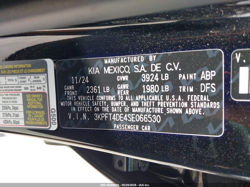 2025 Kia K4 VIN 3KPFT4DE4SE066530 IAAI salvage auction — RIGHT SIDE, Rebuildable (Florida), sold $7,150 on 2026-08-19 (photo 9)