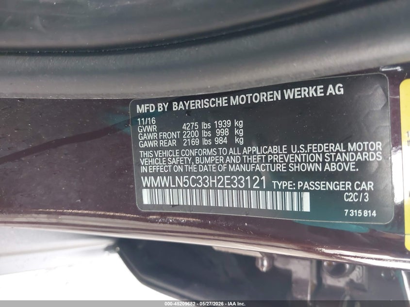 2017 Mini Clubman VIN WMWLN5C33H2E33121 IAAI salvage auction — LEFT SIDE, Salvage Title, sold $1,650 on 2026-07-27 (photo 9)