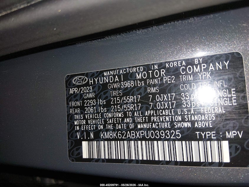2023 Hyundai Kona VIN KM8K62ABXPU039325 IAAI salvage auction — FRONT END, Salvage (Idaho), sold $2,050 on 2026-07-24 (photo 9)