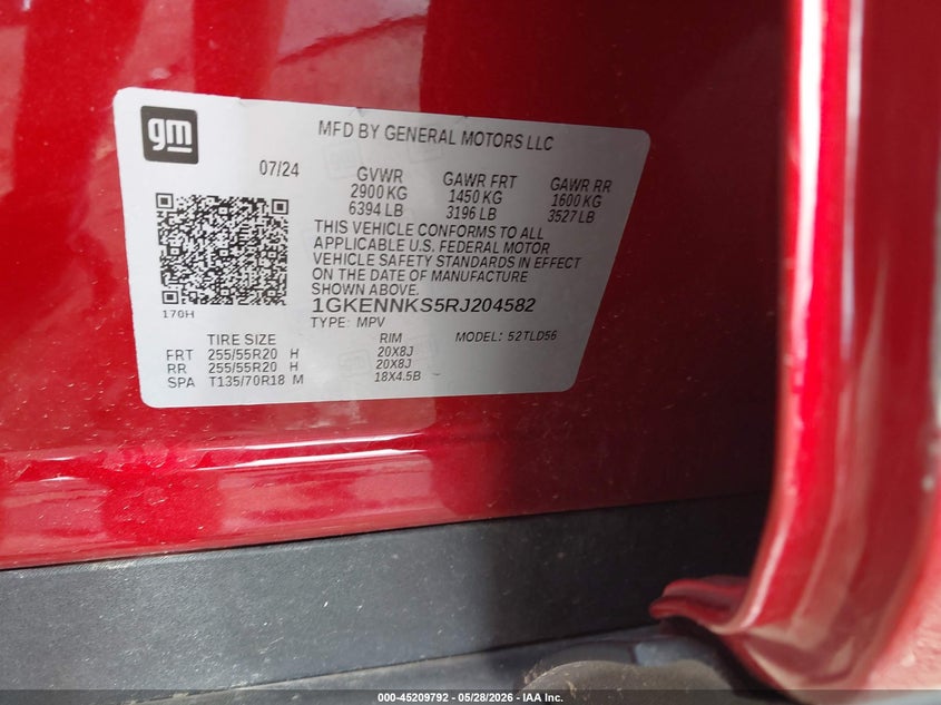 2024 Gmc Acadia VIN 1GKENNKS5RJ204582 IAAI salvage auction — FRONT END, Salvage Title, sold $14,050 on 2026-08-20 (photo 9)