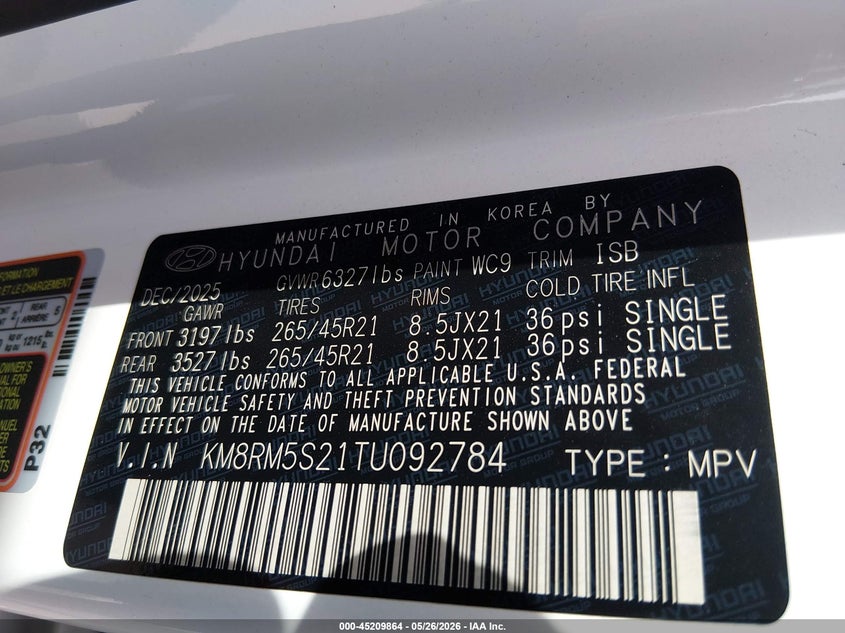 2026 Hyundai Palisade VIN KM8RM5S21TU092784 IAAI salvage auction — FRONT END, Salvage (Texas), sold $18,900 on 2026-07-31 (photo 9)