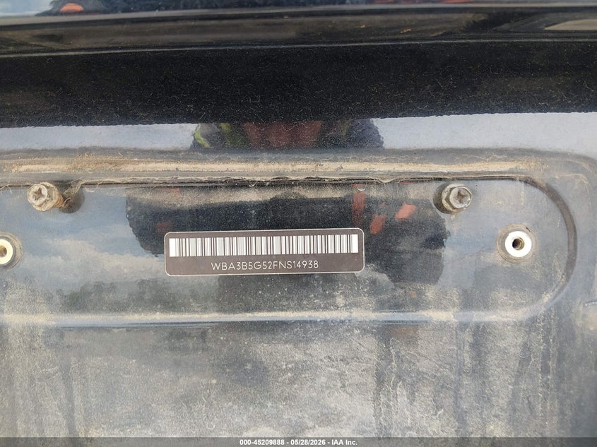 2015 BMW 3er VIN WBA3B5G52FNS14938 IAAI salvage auction — FRONT END, Salvage Title, sold $350 on 2026-07-08 (photo 9)
