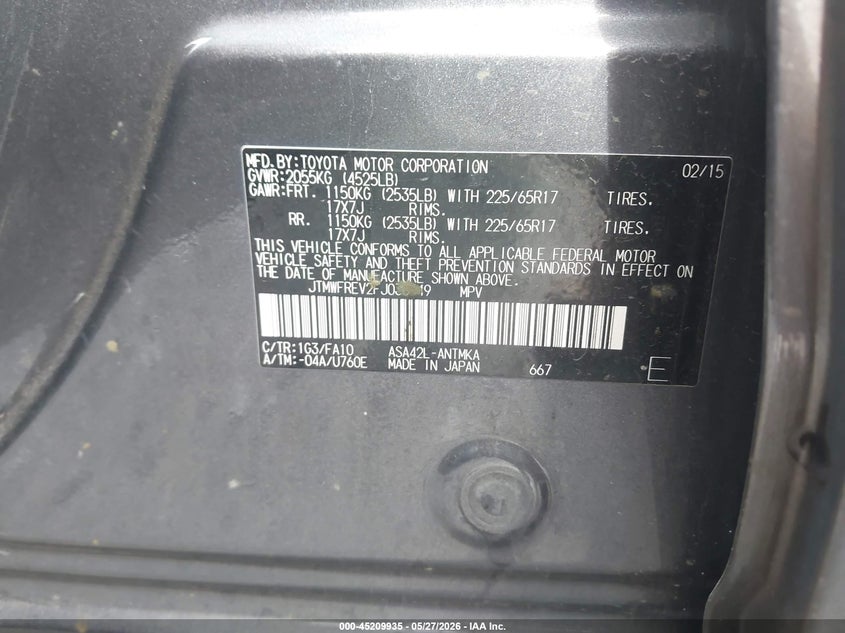 2015 Toyota Rav 4 VIN JTMWFREV2FJ036549 IAAI salvage auction — NORMAL WEAR, Clear (Georgia), sold $3,750 on 2026-07-14 (photo 9)