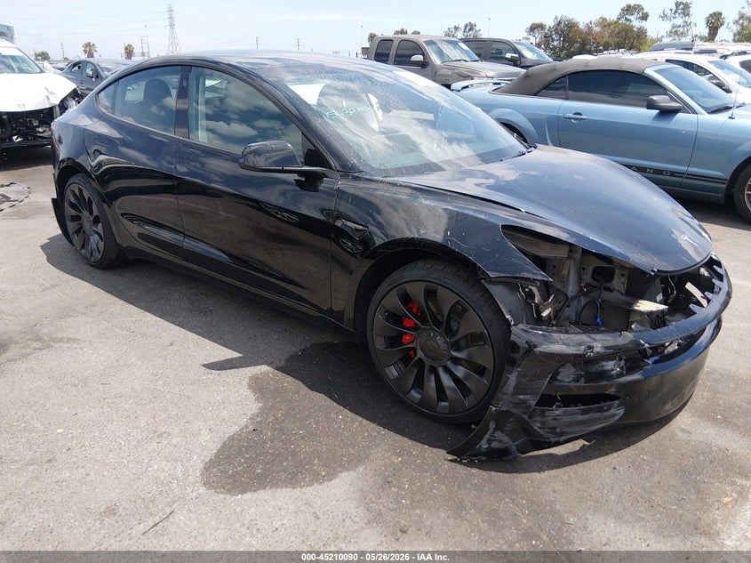 2023 Tesla Model 3 VIN 5YJ3E1EC6PF616031 IAAI salvage auction — LEFT FRONT, Salvage (California), sold $7,600 on 2026-07-10 (photo 1)