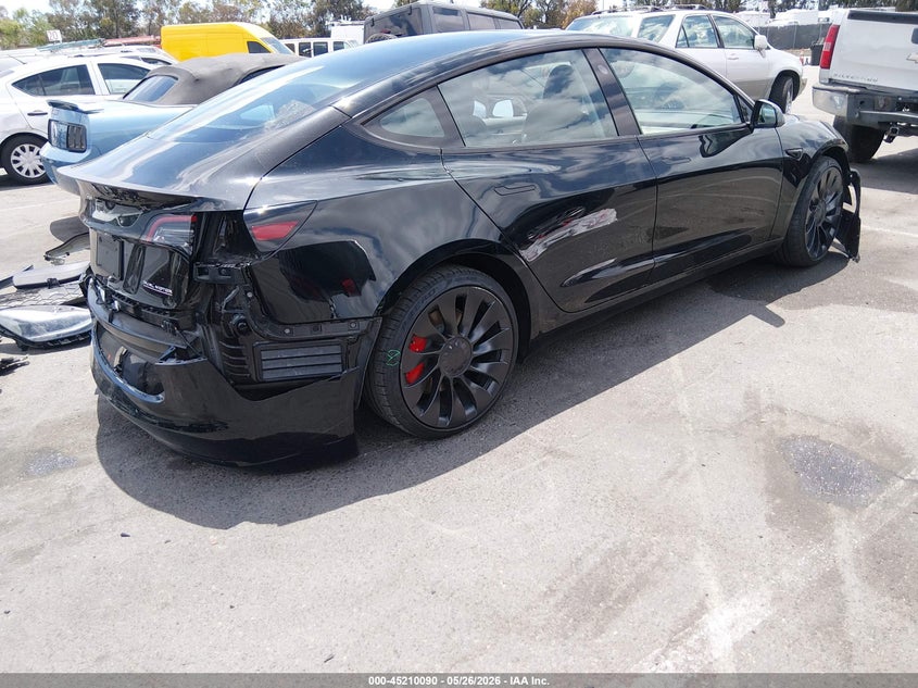 2023 Tesla Model 3 VIN 5YJ3E1EC6PF616031 IAAI salvage auction — LEFT FRONT, Salvage (California), sold $7,600 on 2026-07-10 (photo 4)