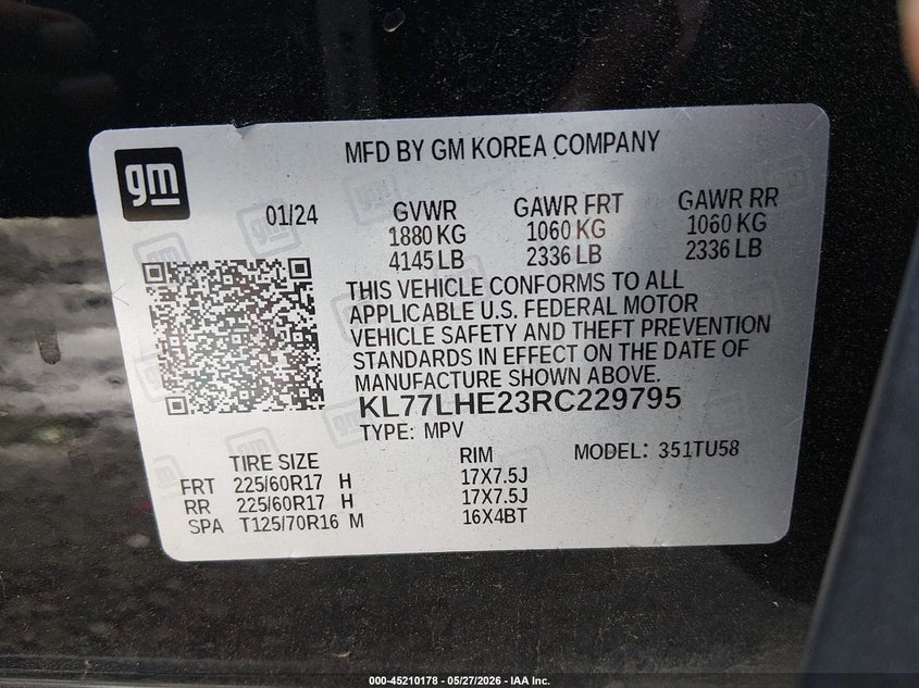 2024 Chevrolet Trax VIN KL77LHE23RC229795 IAAI salvage auction — FRONT END, Salvage (Georgia), sold $2,900 on 2026-07-17 (photo 9)