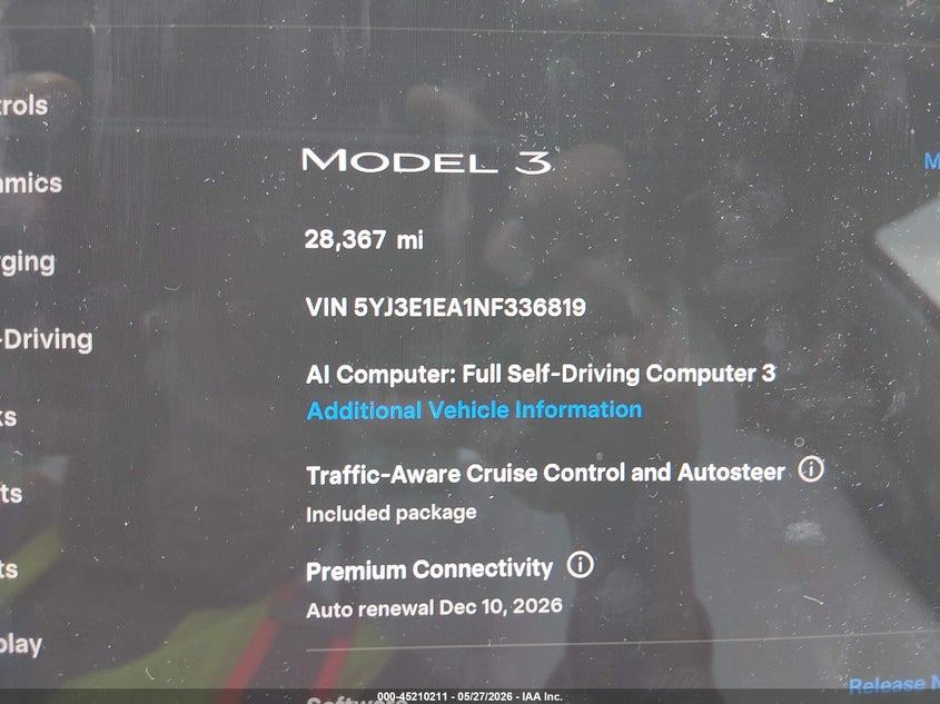 2022 Tesla Model 3 VIN 5YJ3E1EA1NF336819 IAAI salvage auction — FRONT END, Salvage (New Jersey), sold $6,500 on 2026-08-02 (photo 7)