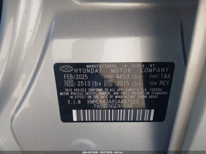2025 Hyundai Sonata VIN KMHL64JA8SA487323 IAAI salvage auction — REAR END, Salvage Title, sold $8,300 on 2026-07-09 (photo 9)