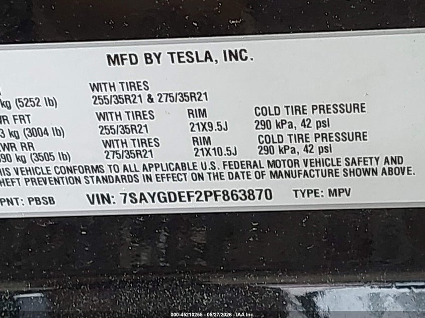 2023 Tesla Model y VIN 7SAYGDEF2PF863870 IAAI salvage auction — REAR END, Salvage Title, sold $8,100 on 2026-07-28 (photo 9)