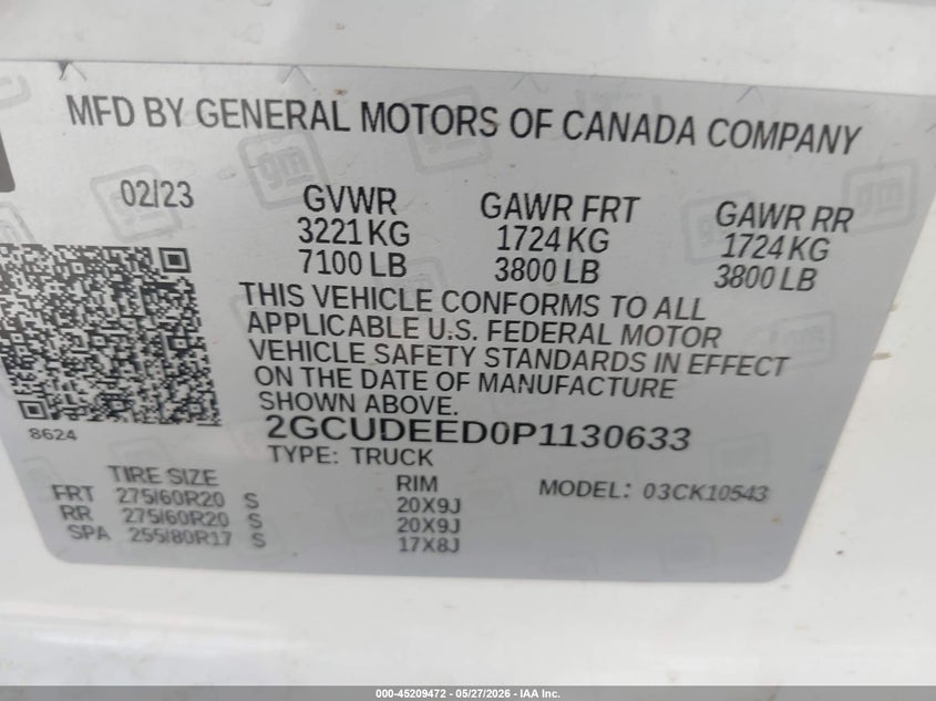 2023 Chevrolet Silverado VIN 2GCUDEED0P1130633 IAAI salvage auction — FRONT & REAR, Salvage Title, sold $11,450 on 2026-07-27 (photo 9)