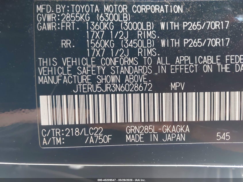 2022 Toyota 4runner VIN JTERU5JR3N6028672 IAAI salvage auction — RIGHT SIDE, Salvage (Georgia), sold $13,975 on 2026-07-20 (photo 9)