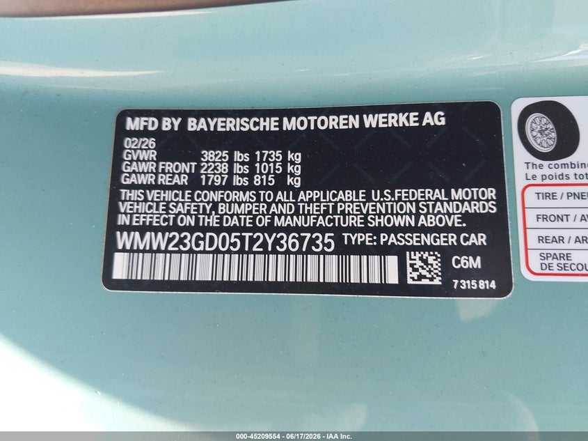 2026 Mini Hard top VIN WMW23GD05T2Y36735 IAAI salvage auction — FRONT END, Salvage Title, sold $7,650 on 2026-08-19 (photo 9)