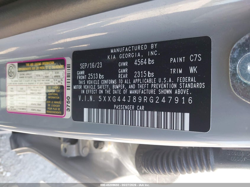 2024 Kia K5 VIN 5XXG44J89RG247916 IAAI salvage auction — FRONT END, Salvage Title, sold $4,450 on 2026-07-07 (photo 9)