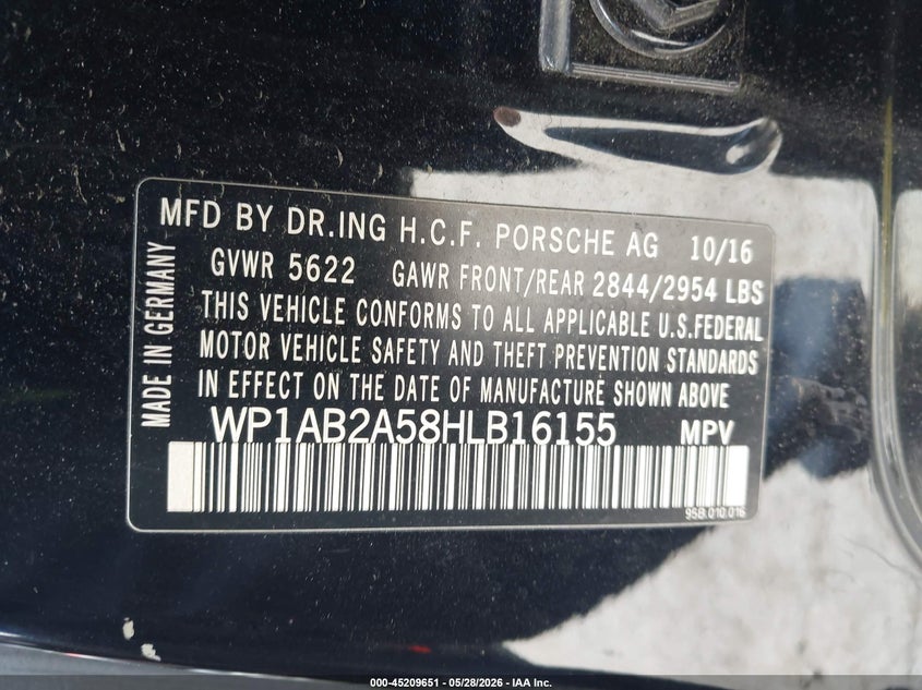 2017 Porsche Macan VIN WP1AB2A58HLB16155 IAAI salvage auction — REAR END, Salvage Title, sold $8,200 on 2026-07-30 (photo 9)