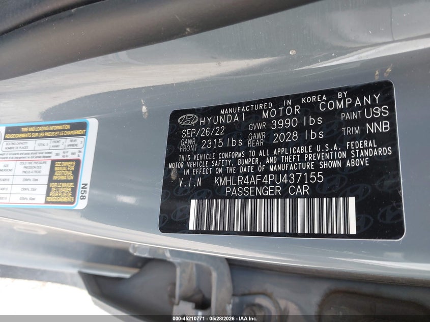 2023 Hyundai Elantra VIN KMHLR4AF4PU437155 IAAI salvage auction — LEFT SIDE, Salvage Title, sold $7,900 on 2026-07-14 (photo 9)