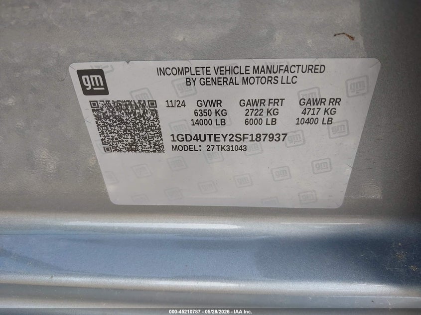 2025 Gmc VIN 1GD4UTEY2SF187937 IAAI salvage auction — FRONT END, Salvage Title, sold $27,450 on 2026-08-21 (photo 8)