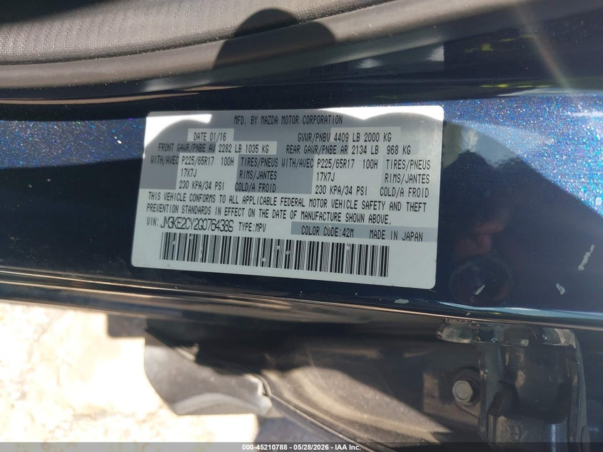 2016 Mazda Cx-5 VIN JM3KE2CY2G0764389 IAAI salvage auction — LEFT FRONT, Salvage Title, sold $3,100 on 2026-07-22 (photo 9)