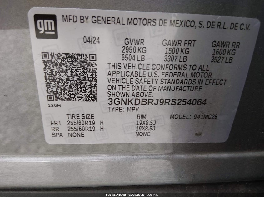 2024 Chevrolet Blazer ev VIN 3GNKDBRJ9RS254064 IAAI salvage auction — FRONT END, Salvage Title, sold $14,000 on 2026-07-16 (photo 9)