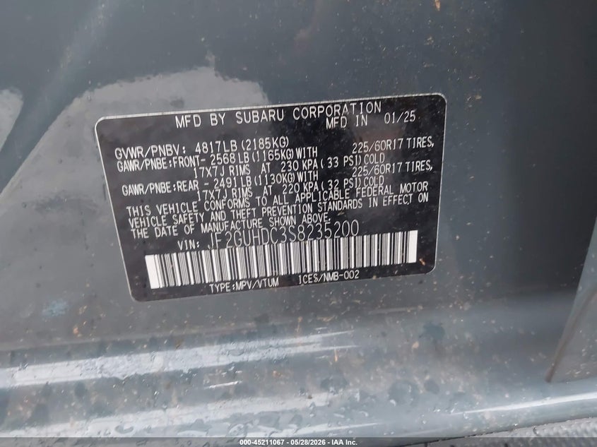 2025 Subaru Xv VIN JF2GUHDC3S8235200 IAAI salvage auction — LEFT FRONT, Salvage Title, sold $1,700 on 2026-07-22 (photo 9)
